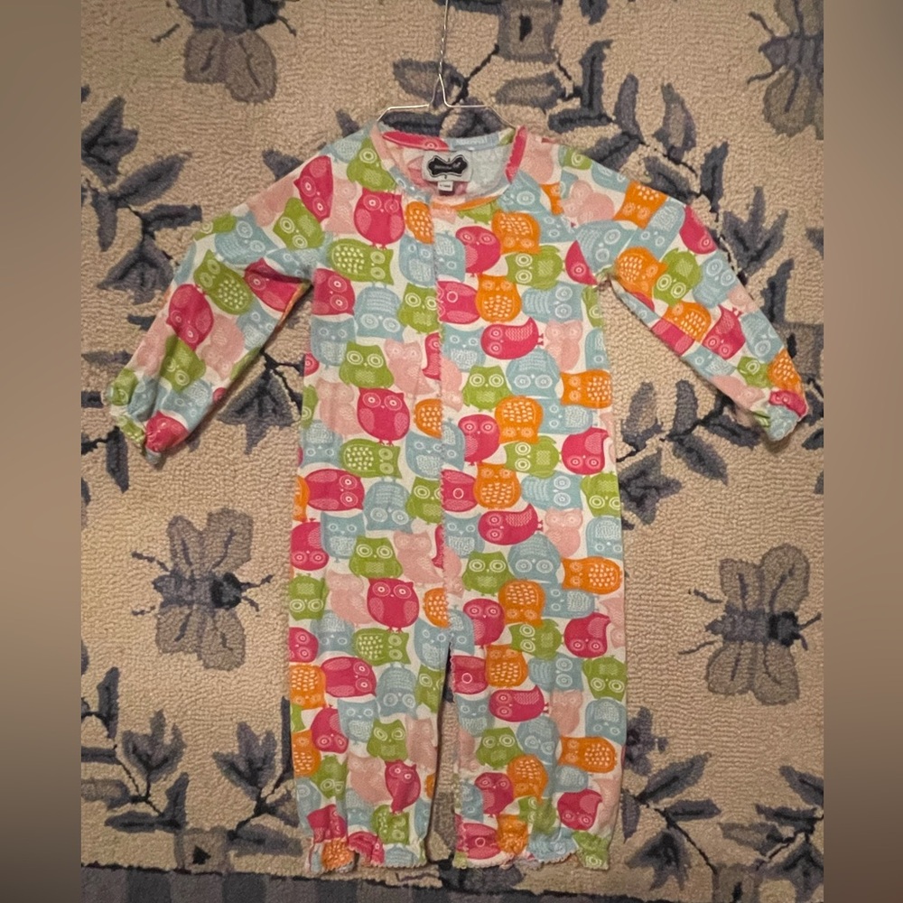 Girls 9-12 months mud pie multi colored owl jumpsuit In excellent used condition